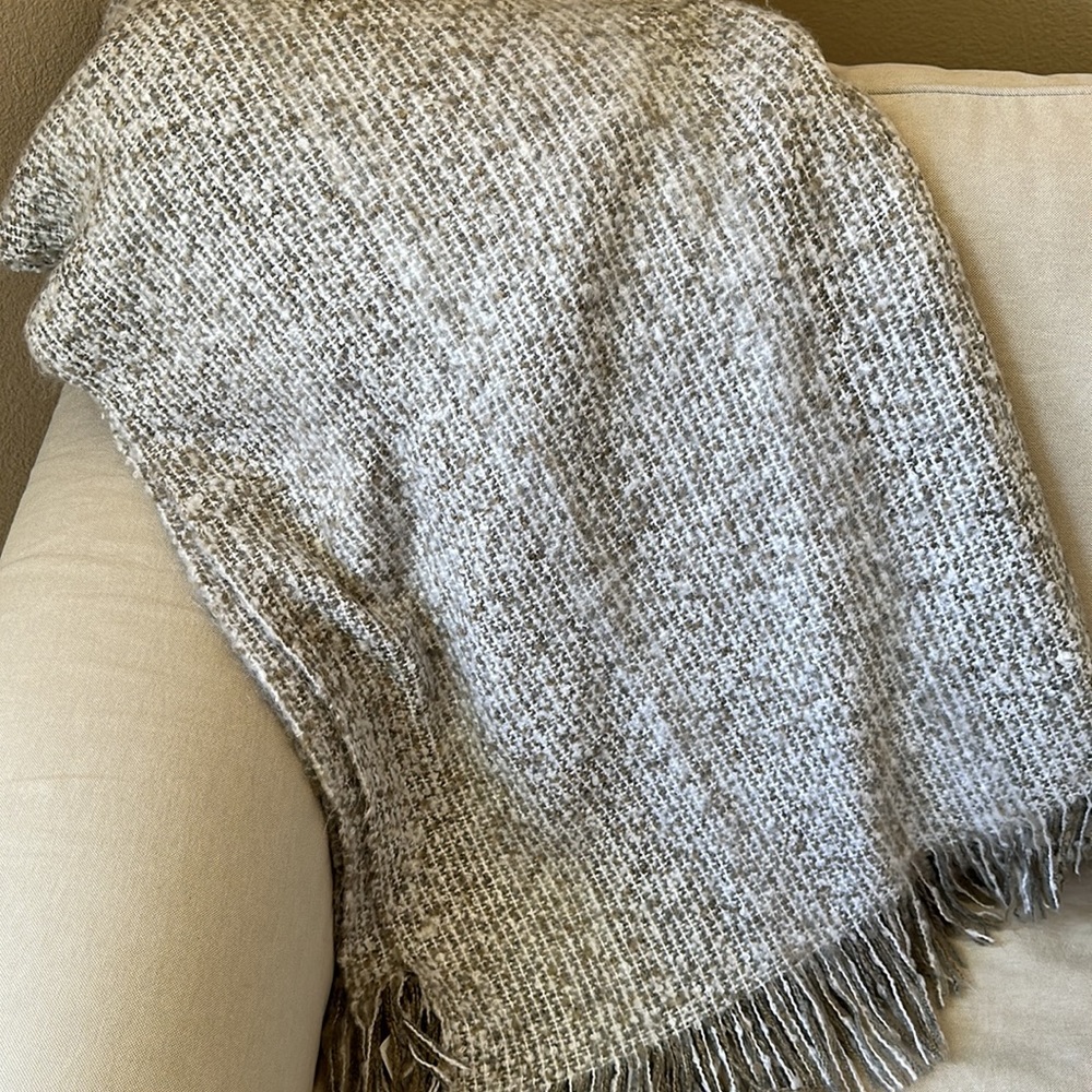 Crate and Barrel Weldon Throw Blanket - Dove Grey, Ivory, Tan - 40x70in